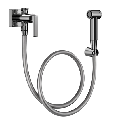 Polished Docol Stillo shower and faucet with polished graphite